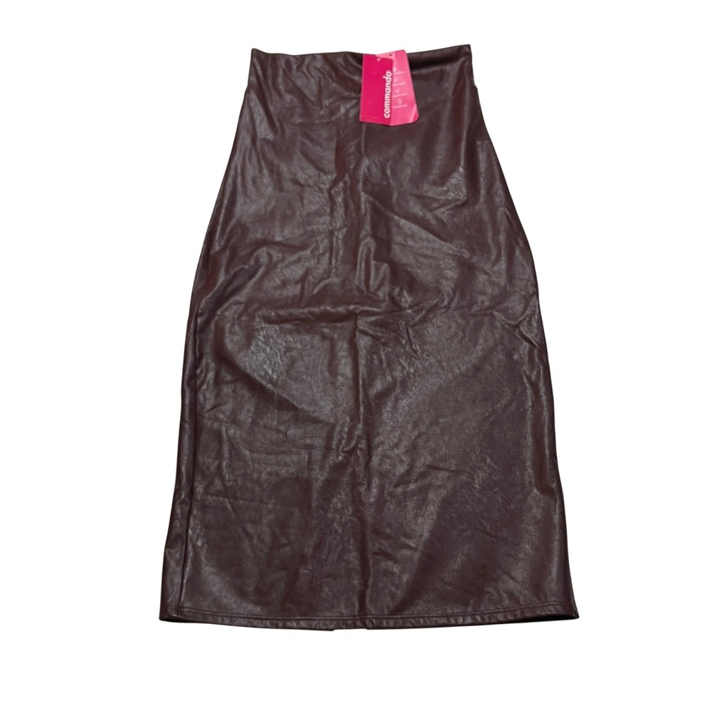 Commando Skirt Womens M Oxblood Faux Leather Midi Pencil SK06 High Waist Slit